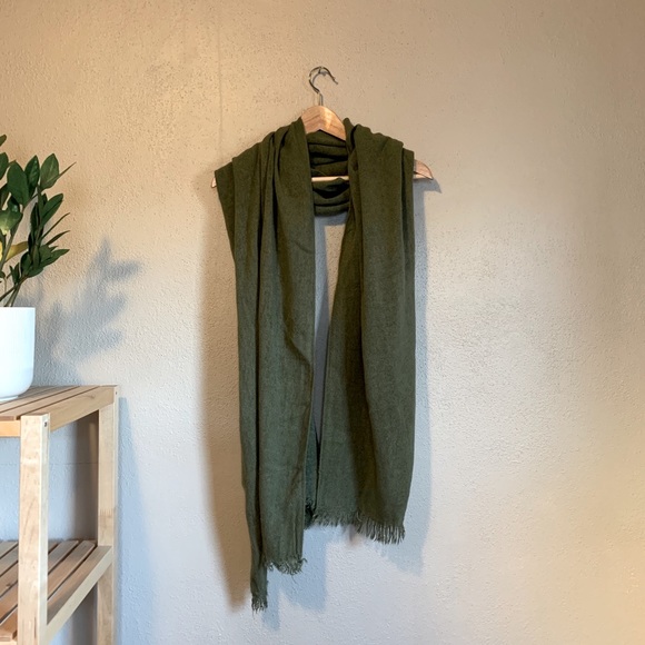 H&M Divided Olive Army Green Scarf with Fringe OS